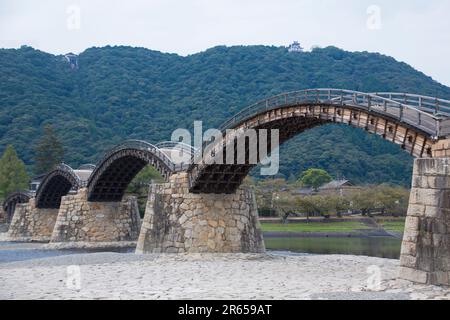 Kintai Bridge in Iwakuni and Nishiki River Stock Photo