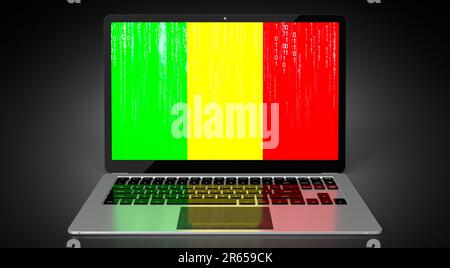 Mali - country flag and binary code on laptop screen - 3D illustration ...