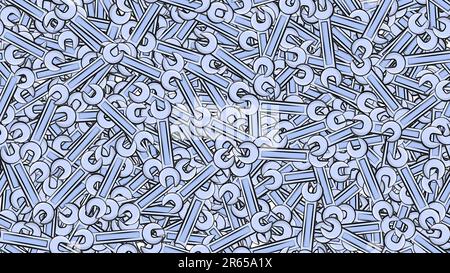 Texture, seamless pattern of metal blue iron spanners construction repair keys for loosening and tightening the nuts and bolts on the background. Vect Stock Vector