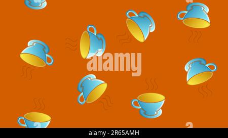 Endless seamless pattern of beautiful tasty hot invigorating morning fast coffee glasses on a yellow background. Vector illustration. Stock Vector