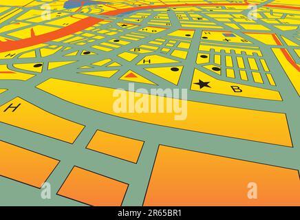 Vector angled streetmap of a generic city with no names Stock Vector