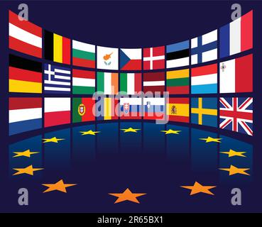 Collection of european union national flags of countries. Stock Vector