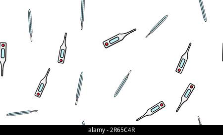 Seamless pattern texture of endless repetitive medical digital modern electronic mercury glass thermometers for measuring body temperature on a white Stock Vector