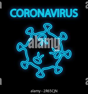 Bright glowing blue medical scientific digital neon sign for hospital laboratory pharmacy beautiful with coronavirus pandemic virus on black backgroun Stock Vector