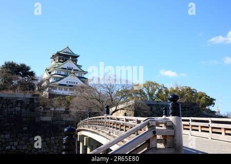 Osaka Castle and Gokurakubashi Bridge Stock Photo