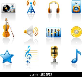 Music icon set.  Isolated on a white background. Stock Vector