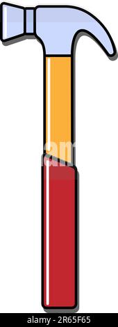 Construction blue and red icon of a manual metal hammer with a wooden handle with a shadow intended for building and carpentry work, for driving nails Stock Vector