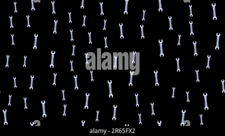 Texture, seamless pattern of metal iron blue gas spanners, metalworker building repair for loosening and tightening the nuts and bolts on a black back Stock Vector