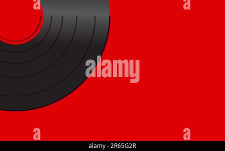 Black iridescent vinyl musical analogue retro old antique hipster vintage gramophone record with a red center for a gramophone on a red background in Stock Vector