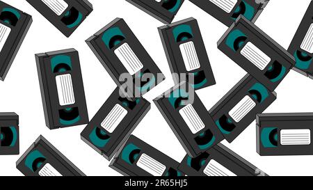 Texture, seamless pattern of old retro wines gray antique analog hipster film video cassettes for a video recorder with a magnetic film for watching m Stock Vector