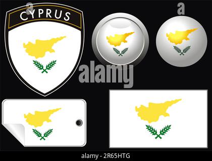 cyprus grest flag with web button and label Stock Vector