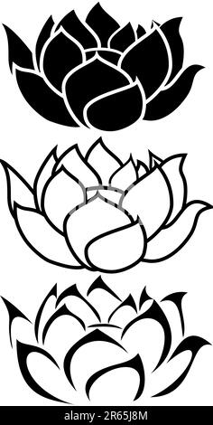 a lotus flower tribal tattoo set Stock Vector