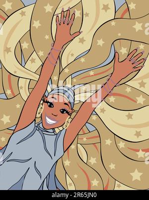 Editable vector illustration of a woman with long hair jumping Stock Vector