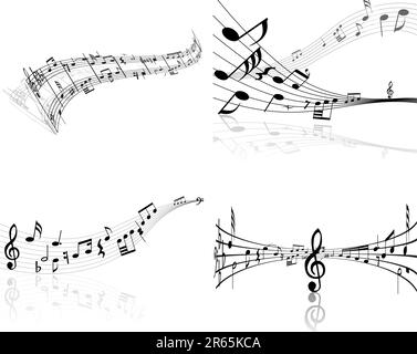 Set of four vector musical notes staff Stock Vector