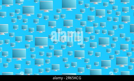Endless seamless pattern of beautiful digital virtual virtual modern new flat IT LCD monitors on a blue background. Vector illustration. Stock Vector
