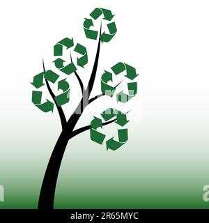 Tree with recycle symbols over green and white gradient background Stock Vector