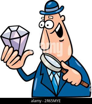 Cartoon illustration of man with diamond Stock Vector