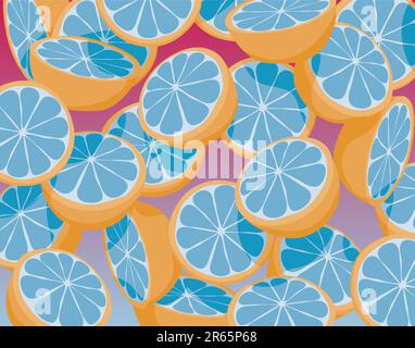 Editable vector illustration of falling sliced blue oranges Stock Vector