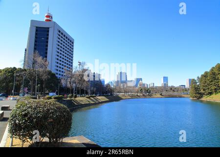 Tokyo Metropolitan Police Department and Sakurada moat Stock Photo