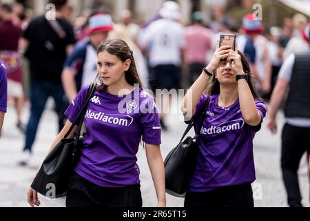 Prague, Czech Republic. 07th June, 2023. Football fans of Fiorentina take the streets of Prague before UEFA Europa Conference League final. (Photo Credit: Gonzales Photo/Alamy Live News Stock Photo