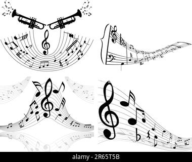 Set of four vector musical notes staff Stock Vector