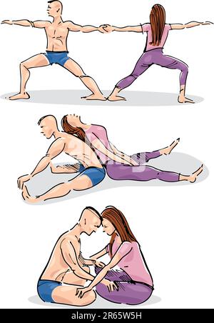 illustration of man and woman practicing yoga in couple 2r65w5h