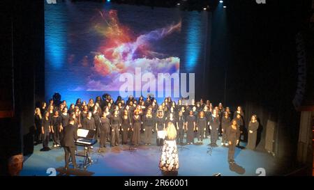 Manhattan, United States. 06th June, 2023. Manhattan Borough Arts festival 2023, Manhattan high schools and middle schools performed in historic Apollo Theatre, Fiorello H.LaGuardia tremble chorus, Simone Vysnovsky vocal high school student performance (Photo by Martina Kolozvaryova/Pacific Press) Credit: Pacific Press Media Production Corp./Alamy Live News Stock Photo