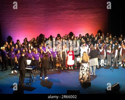 Manhattan, United States. 06th June, 2023. Manhattan Borough Arts festival 2023, Manhattan high schools and middle schools performed in historic Apollo Theatre, Fiorello H.LaGuardia tremble chorus, Simone Vysnovsky vocal high school student performance (Photo by Martina Kolozvaryova/Pacific Press) Credit: Pacific Press Media Production Corp./Alamy Live News Stock Photo