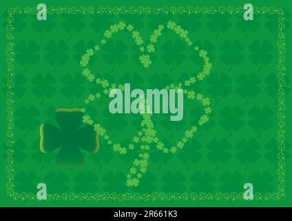 Shamrock background with four leaf shamrock shapes and border Stock Vector