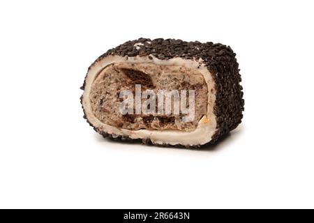 Sweet roll with chocolate and nuts, turkish sweets. Turkish rahat isolated on a  white background. Stock Photo