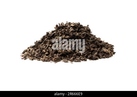 Dried tea leaves isolated on a white background. Top view. Stock Photo