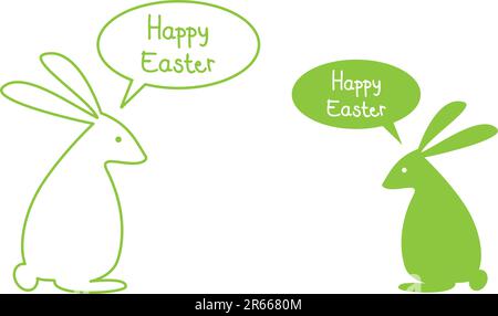 easter card with green bunnies, vector Stock Vector