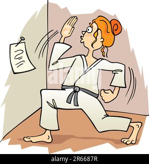 Cartoon illustration of girl practicing karate Stock Vector