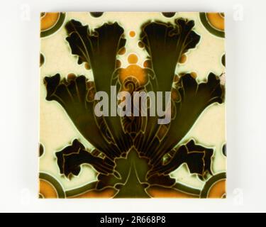 Antique 1900s Art Nouveau Minton seaweed pottery tile Stock Photo