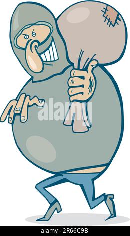 Illustration of sneaking thief with sack Stock Vector