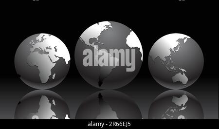 Vector illustration with globe of the Earth in different positions Stock Vector