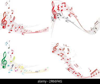 Set of four vector musical notes staff Stock Vector