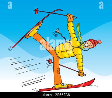 Humorous illustration of crazy doctor on ski Stock Vector