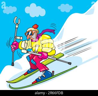 illustration of crazy man on ski Stock Vector