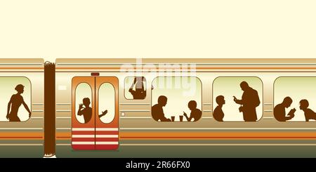 Editable vector illustration of passengers on a train Stock Vector