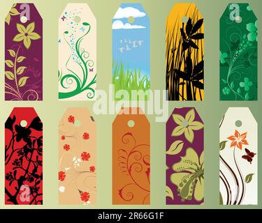 Set of ten different vector floral  bookmarks Stock Vector