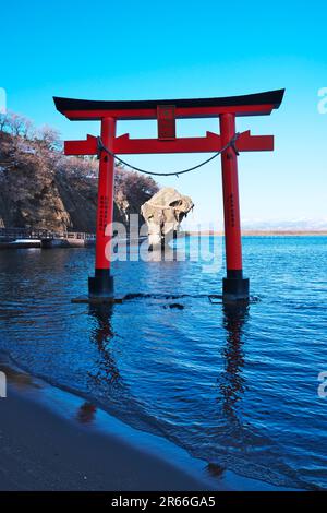 Torii of Itsukushima Shrine and Bottle Rock Stock Photo