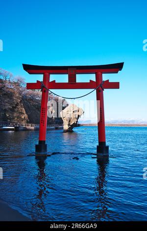 Torii of Itsukushima Shrine and Bottle Rock Stock Photo