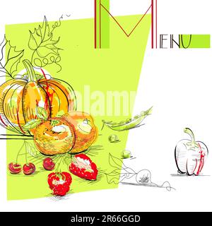 Menu with fruit and vegetables Stock Vector