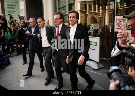 The Duke of Sussex's barrister, David Sherborne (right) and his team leave the Rolls Buildings in central London for the phone hacking trial against Mirror Group Newspapers (MGN). A number of high-profile figures have brought claims against MGN over alleged unlawful information gathering at its titles. Picture date: Wednesday June 7, 2023. Stock Photo