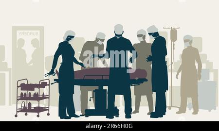 Editable vector illustration of a surgery in an operating theater Stock Vector