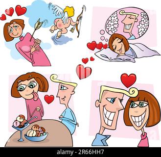 Illustration of young couple love comic story Stock Vector