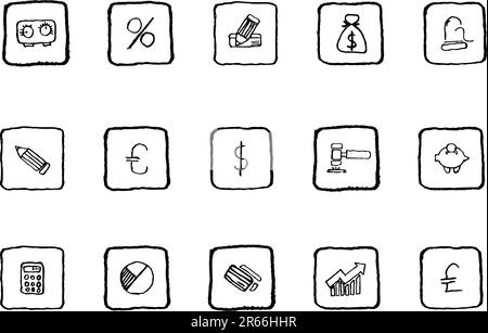 Finance and Banking icons grunge line Stock Vector