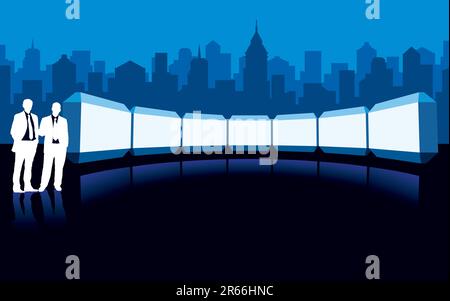 Businesspeople are standing in front of large billboard. Stock Vector