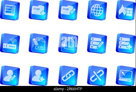 Database and Network icons  blue transparent box series Stock Vector